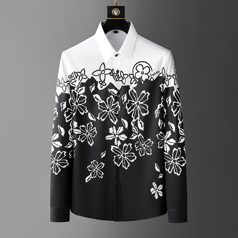 Camisa de manga larga con estampado Floral Vintage para hombre de alta calidad de lujo, ropa de Club Social de primavera, camisa con solapa estampada a la moda