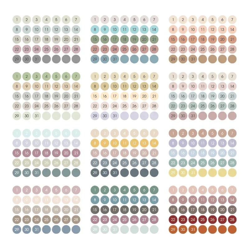 12sheets Calendar Stickers Number Date Index Sticker Annual Planner 365 Days Stickers Korean Stationery Journal Accessories