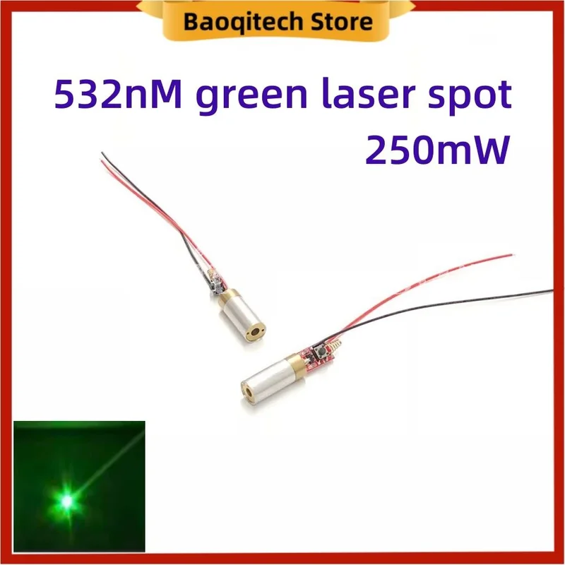 Módulo láser verde de 532nM, cabezal láser de posicionamiento con interruptor de resorte, 12mm, punto verde, 250mW, 2,8 V-3,7 V
