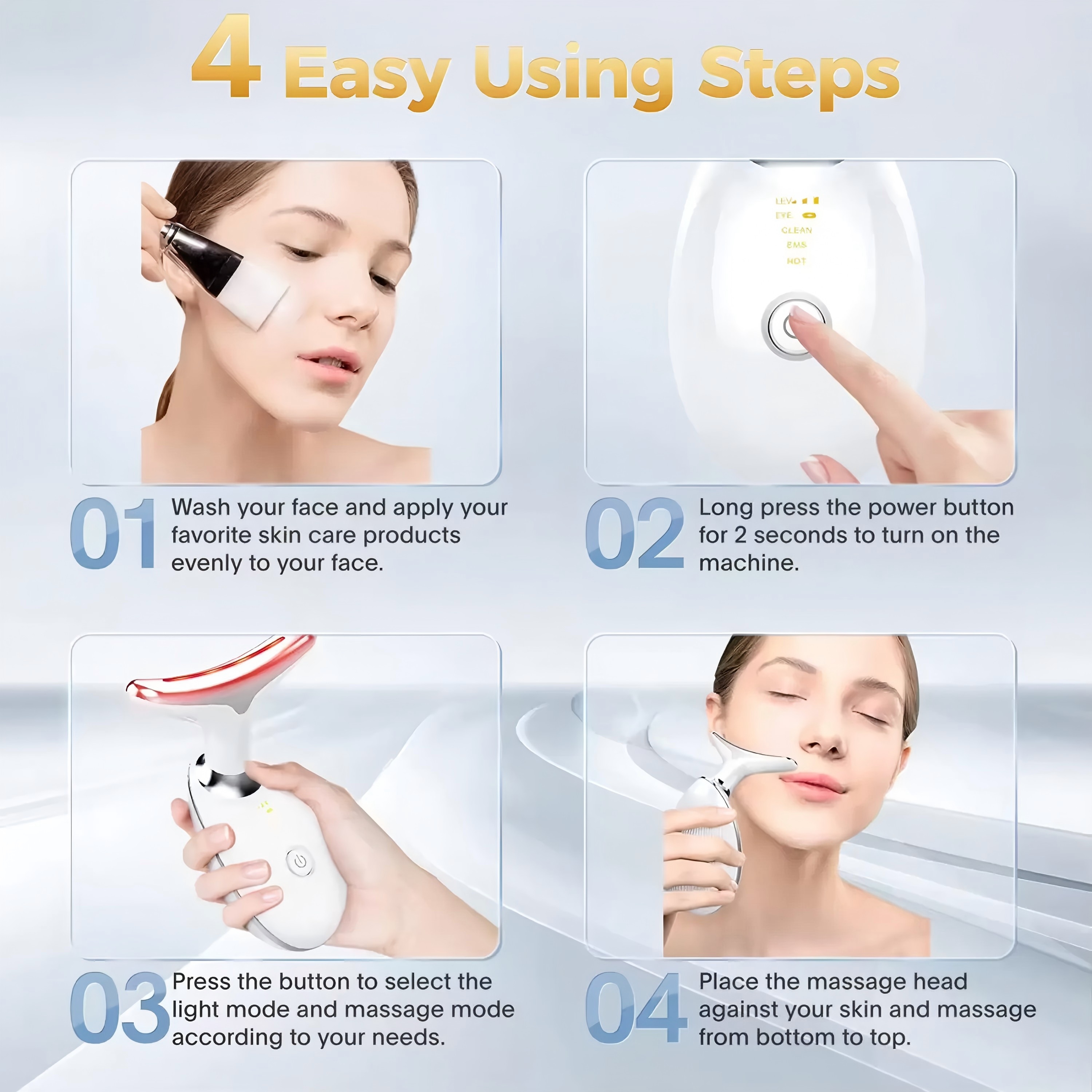 Masajeador de cuello de microcorriente 3 en 1, estiramiento Facial, dispositivo para apretar el contorno de la cara y líneas suaves, instrumento de belleza con luz LED de 3 colores
