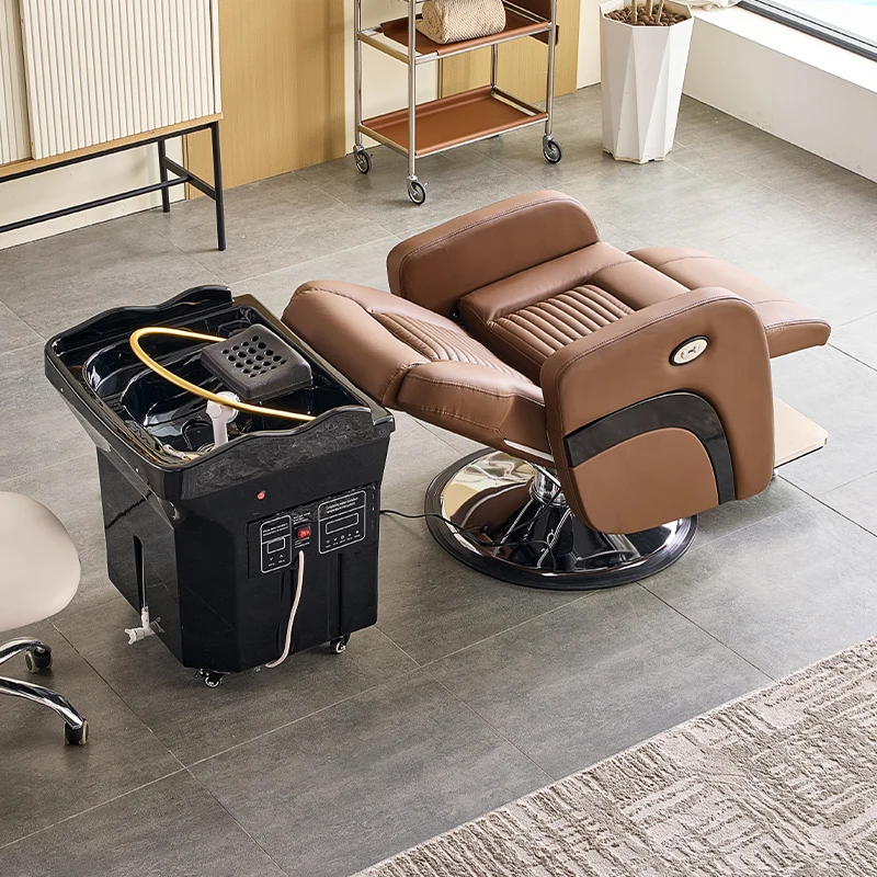 Letto Head Spa con serbatoio dell'acqua, sedia per shampoo mobile, lavabo nero. Bacino per shampoo portatile