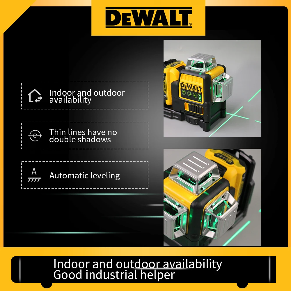 DEWALT Laser Level DW089LG Self Levelling 12 Line 3 x 360 Degrees Green Beam Laser 12V MAX Li-Ion Rechargeable Battery Lasers