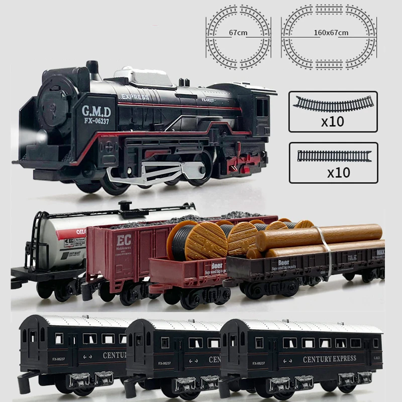 Brinquedo clássico de trem de carga ferroviária, conjunto elétrico de trilhos de trem de natal com faixas leves, modelo de brinquedos para crianças, presente para crianças