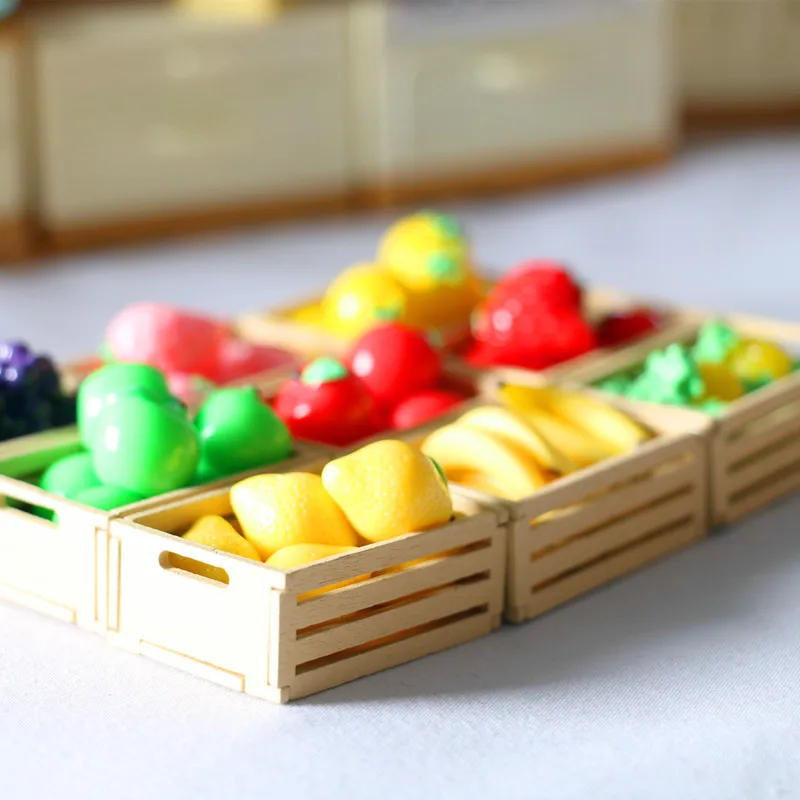 8 Chiếc 1/6 1/12 Quy Mô Mini Mô Phỏng Đĩa Trái Cây Khung Gỗ Nho Chuối Táo Dâu Nhà Búp Bê Trang Trí Bếp Đồ Chơi