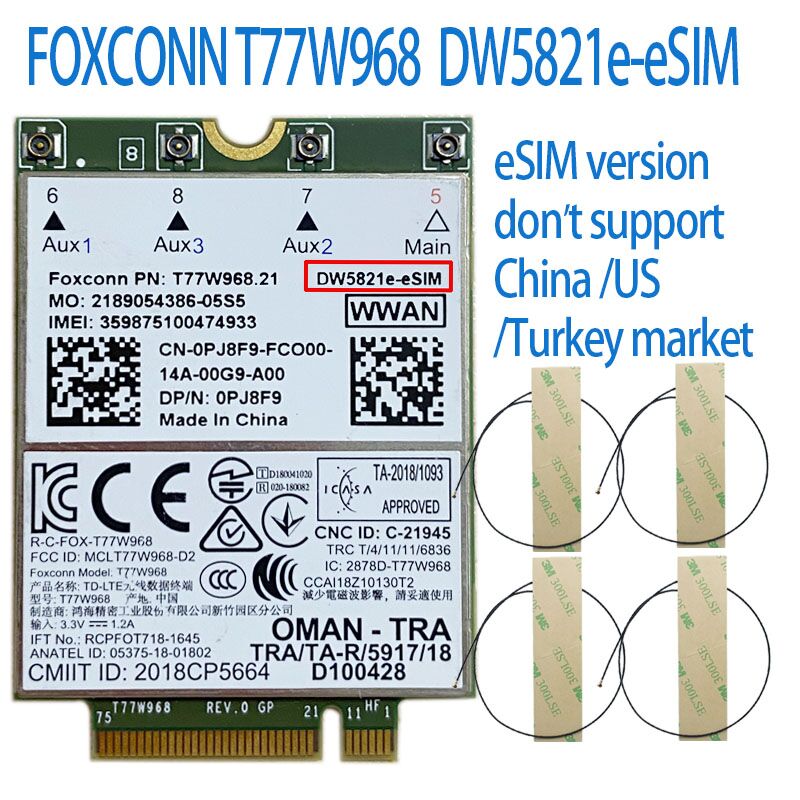 Módulo 4G LTE T77W968 DW5821e X20 LTE Cat16, FDD-LTE de 1Gbps, TDD-LTE, para portátil Dell 5420, 5424, 7424, 7400, T77W968