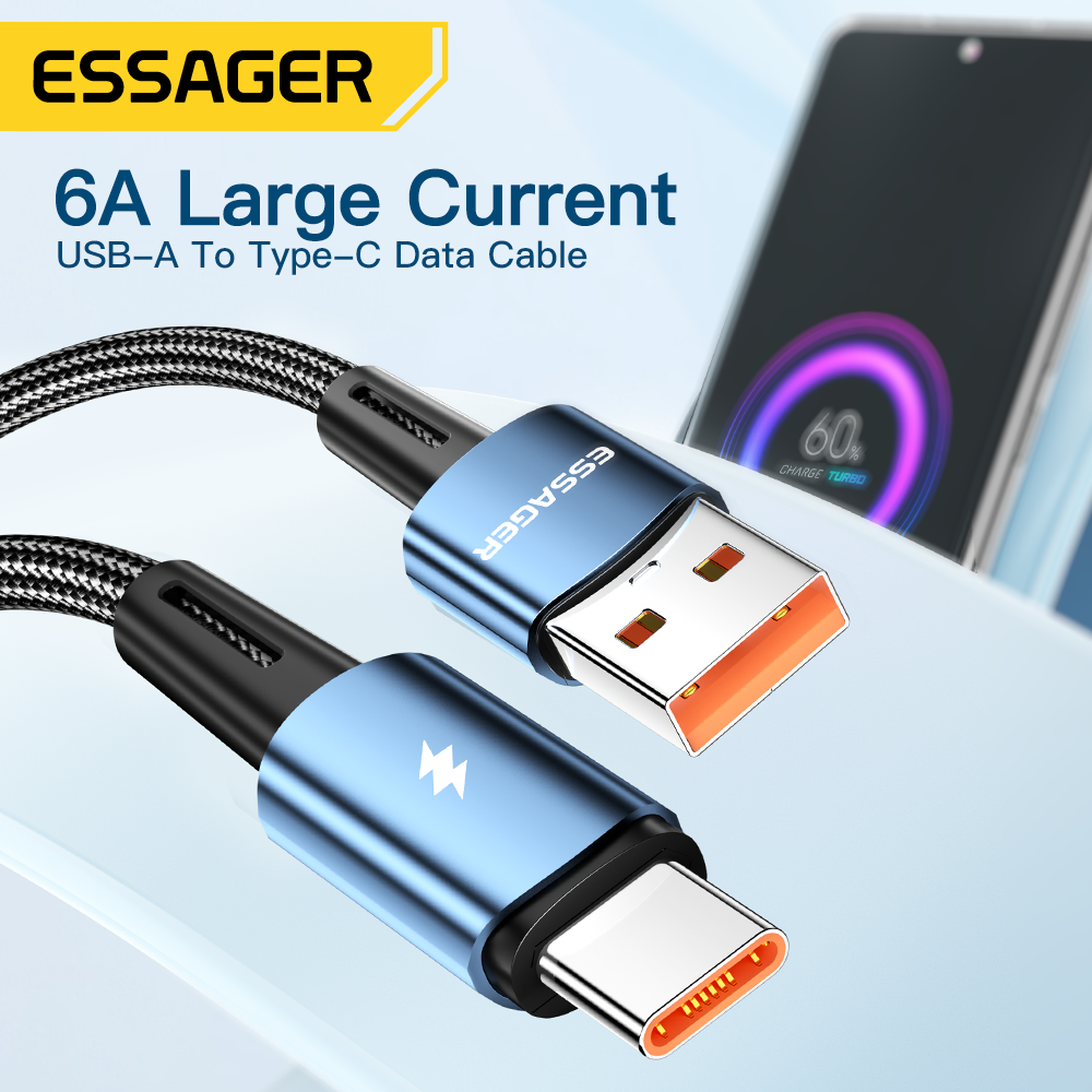 Essager 120W Sạc Siêu Nhanh Loại-C 67W Cáp Sạc Nhanh USB Cáp 6A Dành Cho Xiaomi 12Pro redmi K50 Note 11Pro Cá Mập Đen 5Pro