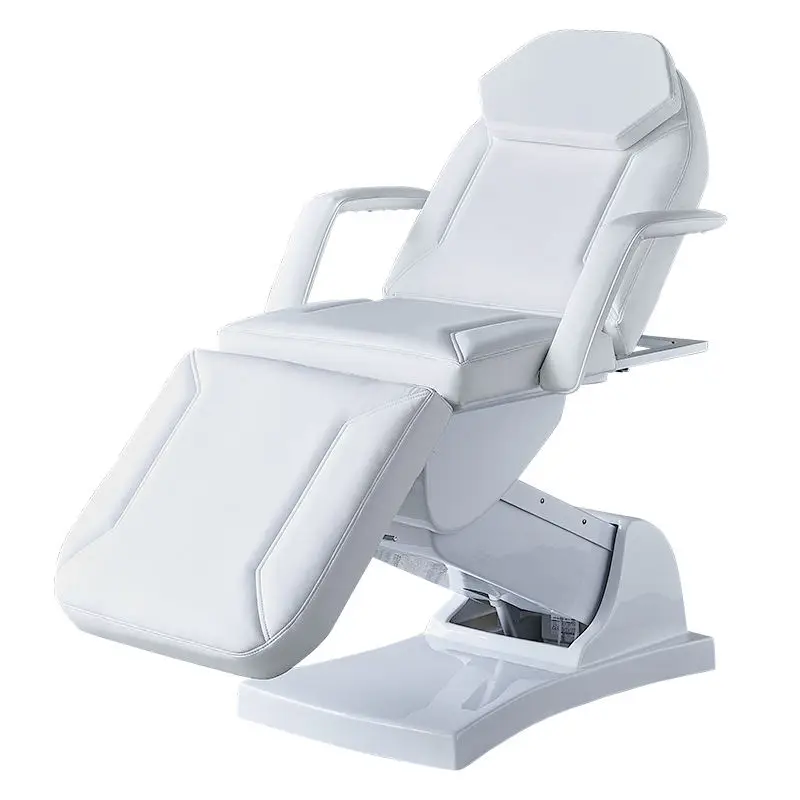 Cama de extensión de pestañas eléctrica multifuncional de pie de cuero PU blanco marfil cama de masaje eléctrica de 3 motores cama de tatuaje de belleza