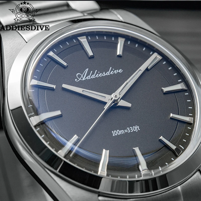 ADDIESDIVE 36MM Reloj Simple de acero inoxidable para Hombre con espejo de burbuja de cristal relojes de cuarzo de lujo 100M resistente al agua AD2066 Reloj para Hombre