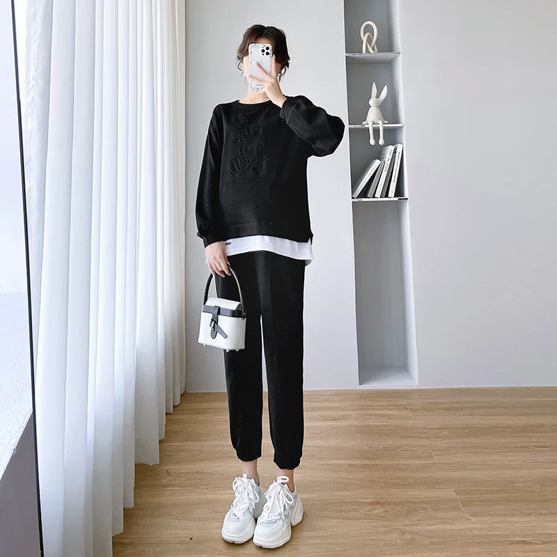 Conjuntos de ropa de maternidad de algodón para mujeres embarazadas, sudadera con pantalones de vientre, trajes deportivos informales, primavera y otoño, 209