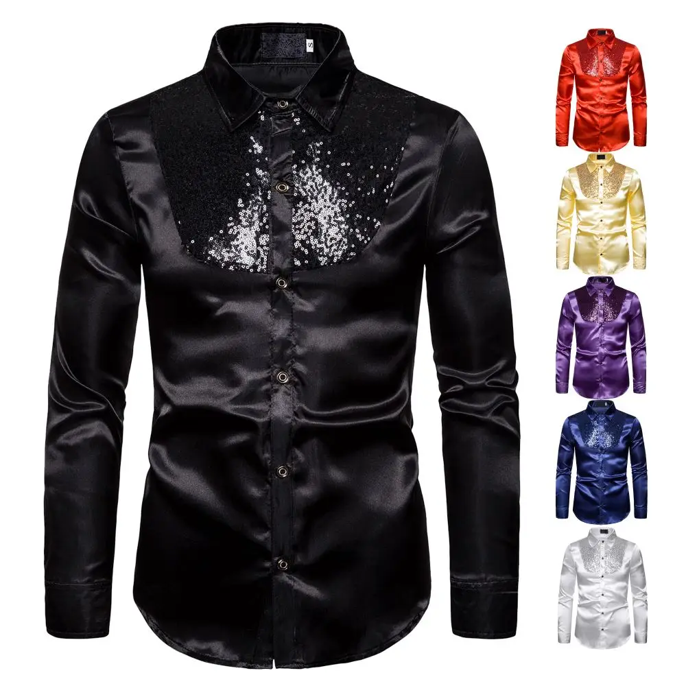ชายเสื้อ Glitter Sequins ผู้ชายแฟชั่นเซ็กซี่เสื้อลําลองเทศกาลจัดเลี้ยง STAGE Performance งานแต่งงานโฮสต์พรหมผู้ชาย