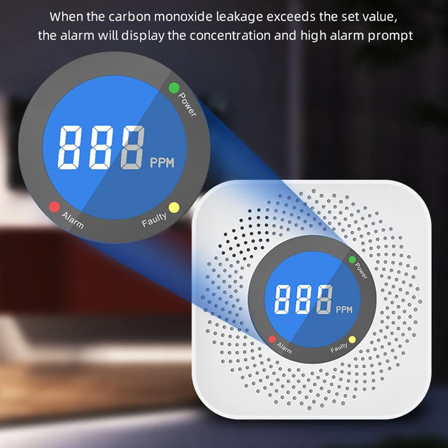 PGST 008 Tuya WiFi Smart Carbon Monoxide Detector Alarm 85dB Sound Warning LCD Digital Display Home Indoor CO Poisoning Siren