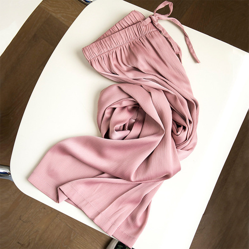 Calça reta feminina de cintura alta cetim, seda gelo, casual com encaixe suave e solto, proteção solar, roupas de verão, 2024