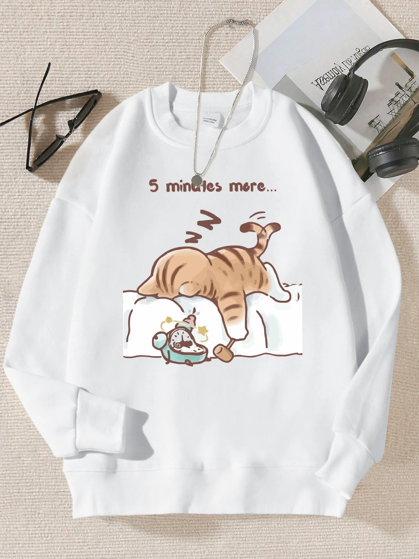 O gato que sempre quer dormir padrão impresso com capuz feminino simples quente outono moletom rua casual unisex pullovers