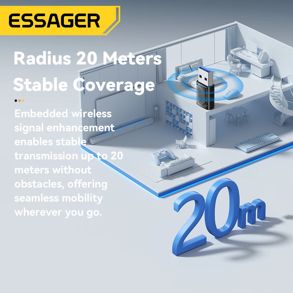 Essager USB Bluetooth 5,4 адаптер беспроводной передатчик приемник для ПК ноутбук драйвер бесплатно для Win10/11 Bluetooth клавиатура мышь