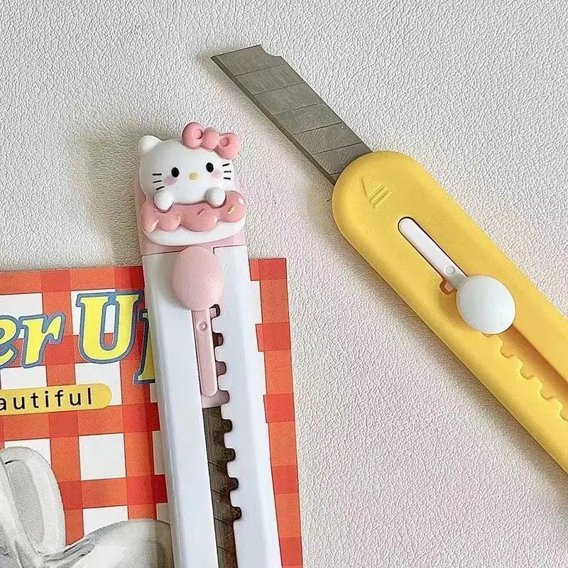 Couteau d'art dessin animé Hello Kitty cannelle, 3 pièces, mignon Purin Portable Express Unboxing, artefact de coupe de papier, outil d'art, cadeaux
