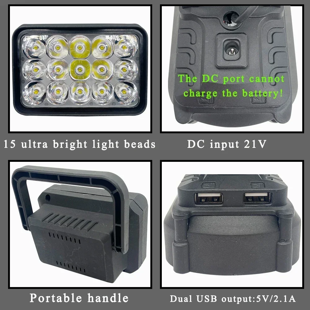 15 Perlen LED Arbeitslicht Scheinwerfer Tragbare Lampe Handlaterne für Makita 18 V Li-Ion Akku Zubehör BL1830 Arbeitslampe Licht