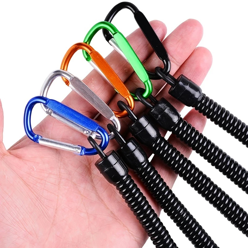 Pesca retráctil con cuerda de mano antipérdida, resorte telescópico con mosquetón, cuerda de retención, herramientas de pesca, aparejos