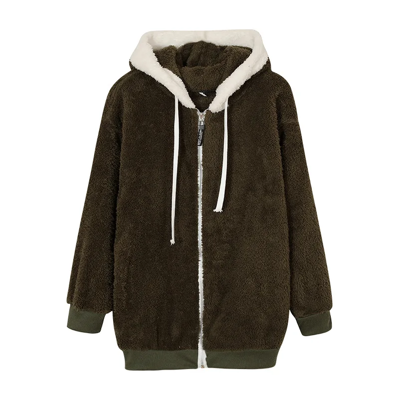 Nuevo estilo, abrigo de moda de invierno para mujer, ropa informal con capucha y cremallera para mujer, chaqueta de lana de Cachemira para mujer, abrigos de Color sólido para mujer