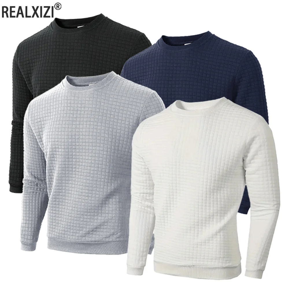 Herbst männer Rundhals Pullover Einfarbig Casual Jacquard Überprüfen Sweatshirt Langarm Warme Dünne Pullover Gestrickte Streetwear