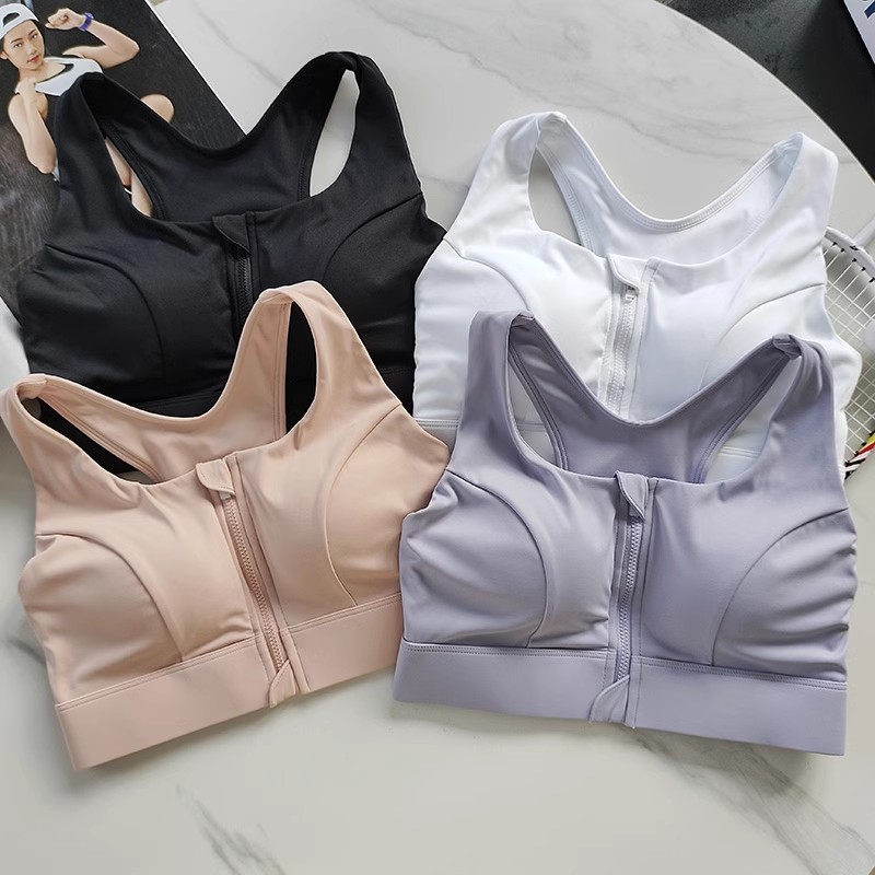 Women's High Impact Front Zipper Sports Bra Shockproof Quick Dry Yoga Top Running Vest Fitness Adjust Gym Underwear
