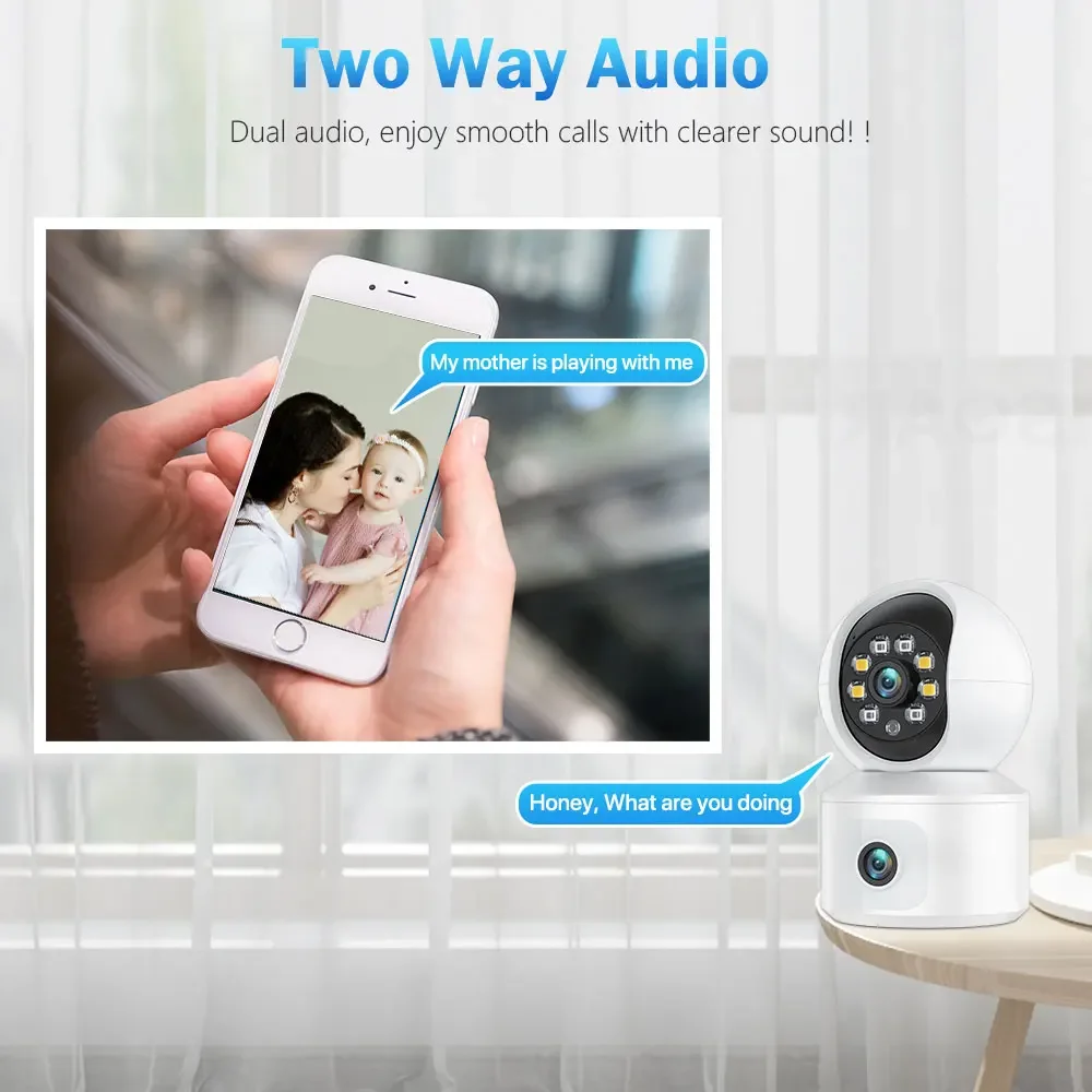 Cámara IP WiFi de 6MP, lente Dual, pantalla Dual, Monitor de bebé, cámara de seguridad para el hogar PTZ, seguimiento automático, videovigilancia CCTV iCsee