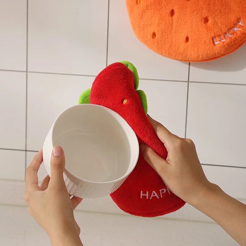 Hangende koraalfleece creatieve fruithanddoek keuken thuis luie handdoek verdikte absorberende kinderhanddoek