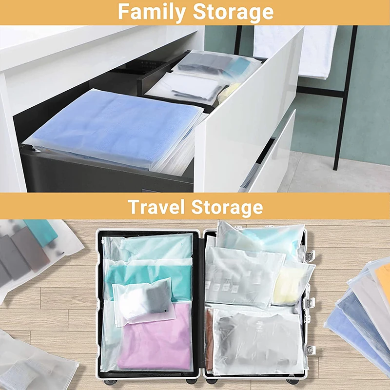 Bolsa Ziplock esmerilada de viaje, bolsa de almacenamiento de PE, bolsa translúcida de plástico con cremallera EVA, bolsa Ziplock, bolsa de embalaje impermeable, 10 Uds.