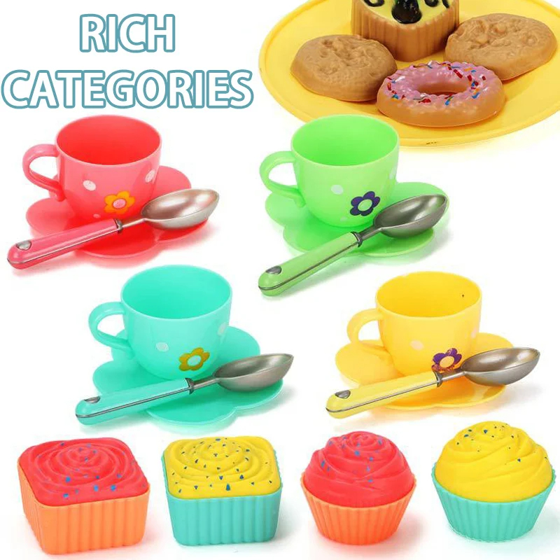 Plástico fingir jogar chá festa conjunto jogar acessórios de comida crianças mini cozinha bule da tarde fingir brinquedos para crianças meninas meninos
