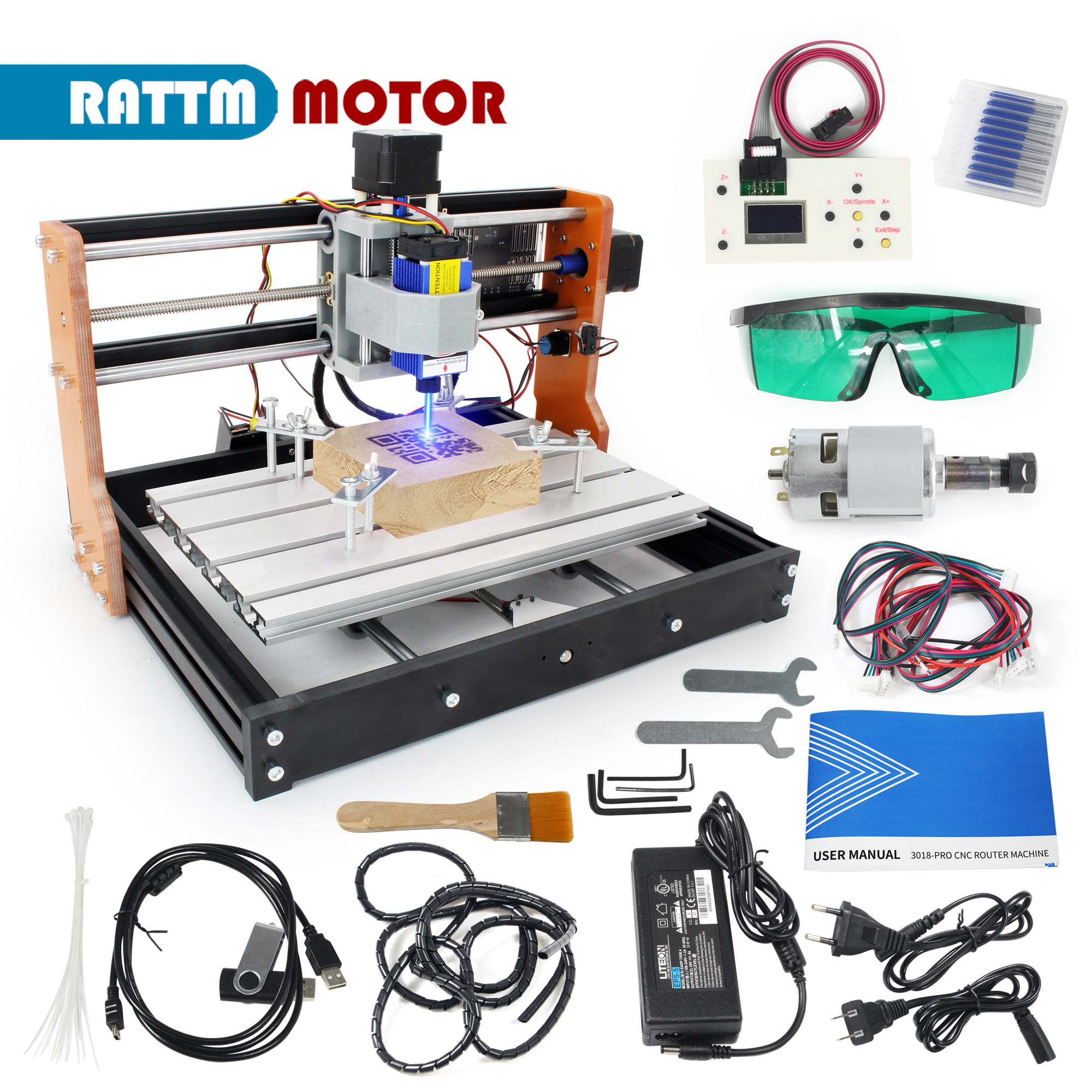 【UE】Fresadora enrutadora CNC 3018 PRO 7000W con módulo de grabado láser, interruptores de límite, parada de emergencia, máquina para tallado de madera