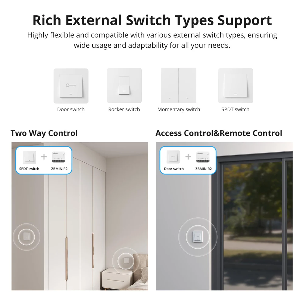 SONOFF ZBMINIR2 Extreme Zigbee interruptor inteligente relé de separación interruptor externo Control remoto a través de soporte eWeLink ZBBridge-U Gateway