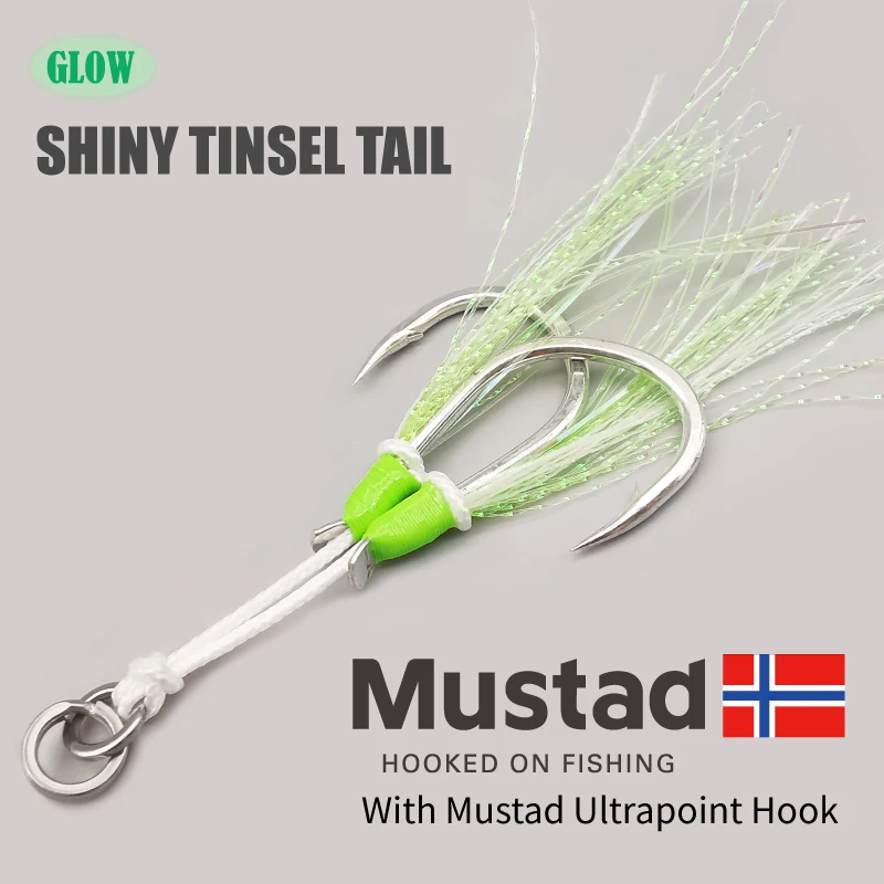 1-SJ Chậm Jigging Đôi Hỗ Trợ Mustad Móc Khóa Phát Sáng Jigging Móc Biển-Bột Rong Biển Lưỡi Câu