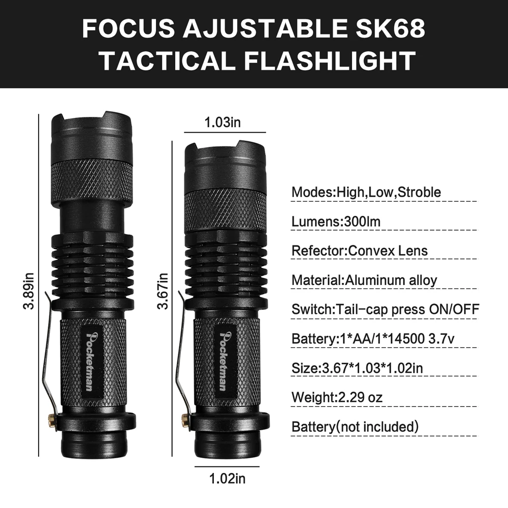 5 Stück Mini-LED-Taschenlampe, hellste taktische Taschenlampen, leistungsstarke LED-Taschenlampe, zoombare Blitzlampe, angetrieben durch AA-Batterien oder 14500