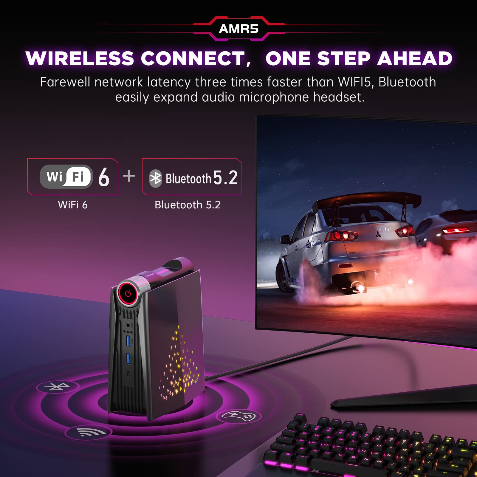 ACEMAGIC S3A Mini-PC Gaming AMD Ryzen 7 5700U RAM 16/32 GB DDR4 512 GB/1 TB SSD Gamer-Computer RGB-Lichtsteuerung WiFi6 BT5.2