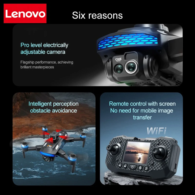 Lenovo m6 drone profissional 8k aéreo hd câmera dupla 5g wifi inteligente evitar obstáculos com tela gps sem escova rc drone