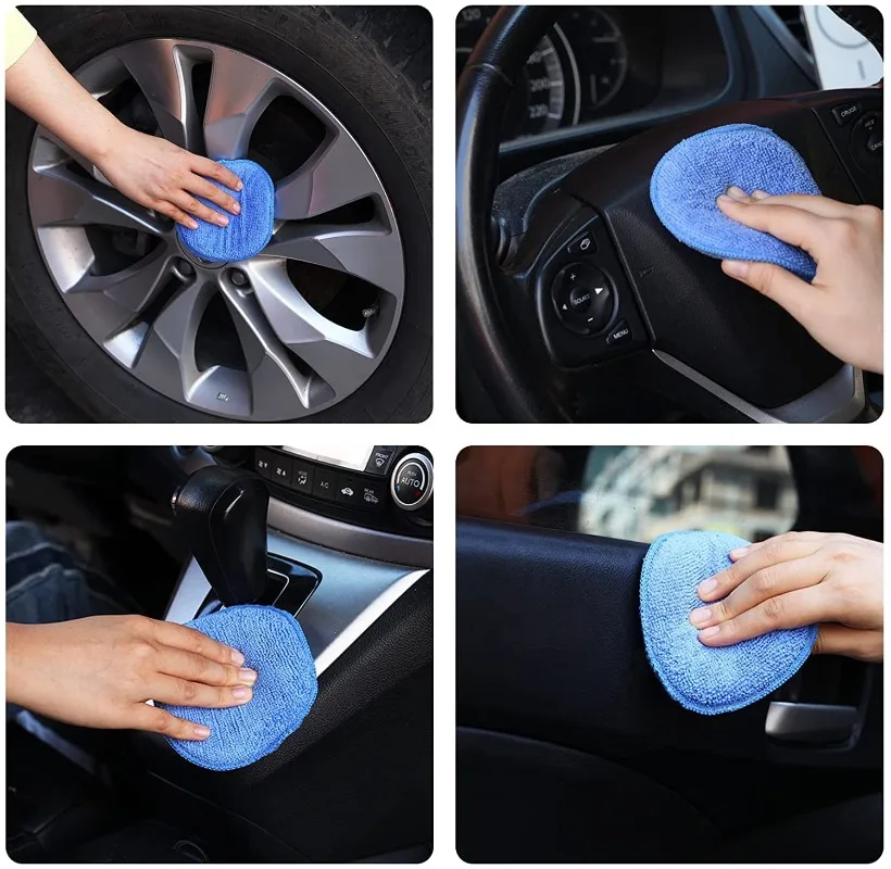 10 ชิ้นรายละเอียดรถ Applicator Pads Car Care Waxing ภาษาโปลิชคําฟองน้ําไมโครไฟเบอร์นุ่มรอบกระเป๋าโฟมฟองน้ําเครื่องมือทําความสะอาดรถยนต์