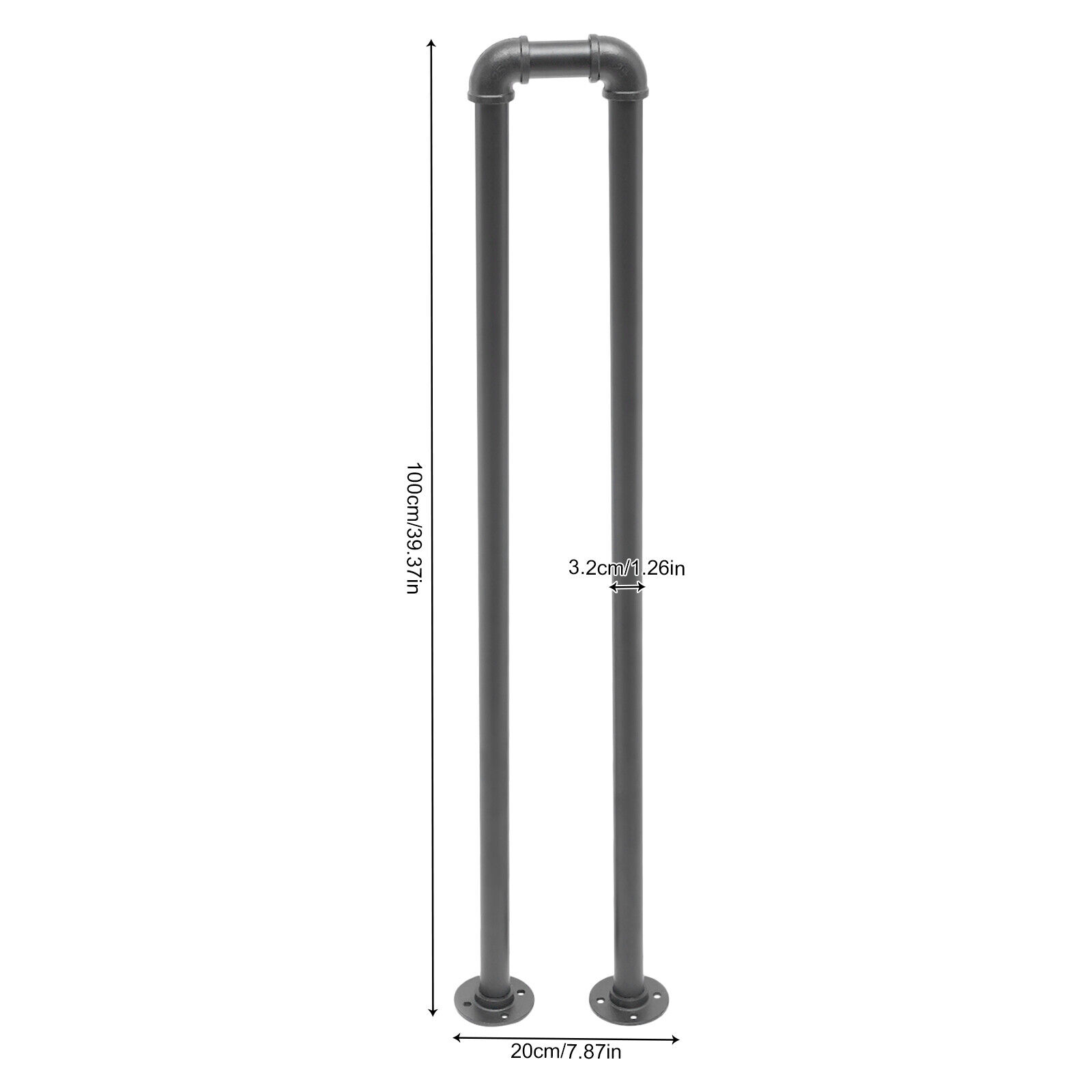 100cm Retro Non-Slip Safety Stair Handrail, Black U-Shaped Railing for Indoor/Outdoor Use