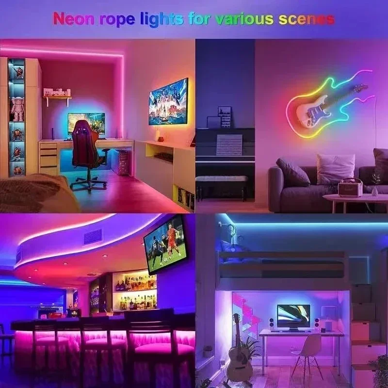 WS2812b LED Neon Light Strips RGBIC APP Color Changing Music Sync DIY Flexible Light Strips for Christmas Atmosphere Decorations