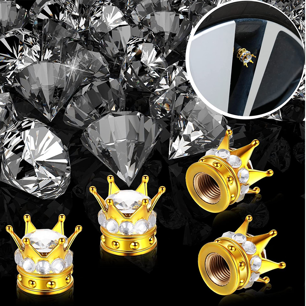 AQTQAQ-Strass Válvula Stem Caps, Chrome Crown, Bling Bling, Pneu, Carro, Automático, Bicicleta, Rodas de Motocicleta, 4pcs, Conjunto