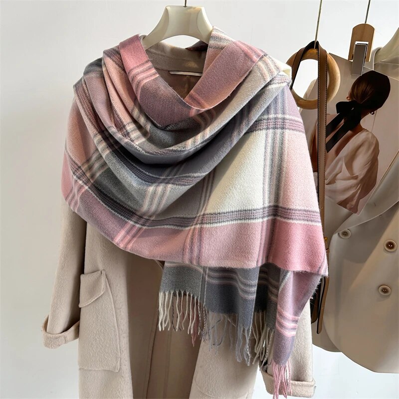 2023 quente xadrez cashmere xale poncho cachecol de inverno luxo impressão cobertor pashmina envolve bufanda com borla casual stoled echarpe
