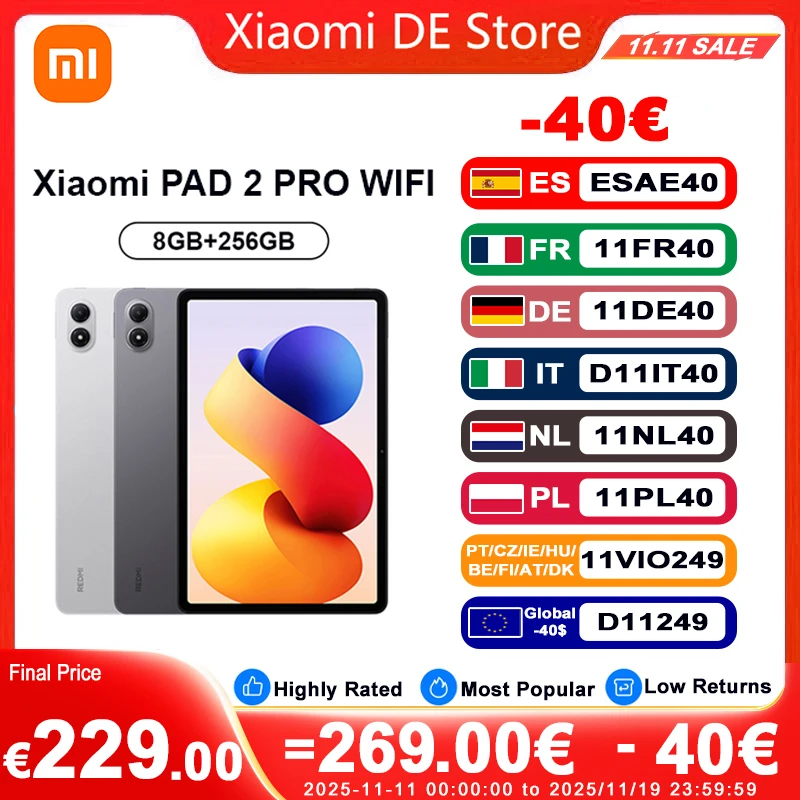 【Marke+】 Xiaomi Redmi Pad 2 Pro 12,1" 2,5K kristallklares Display Snapdragon 7s Gen 4 12000 mAh 33 W Schnellladung