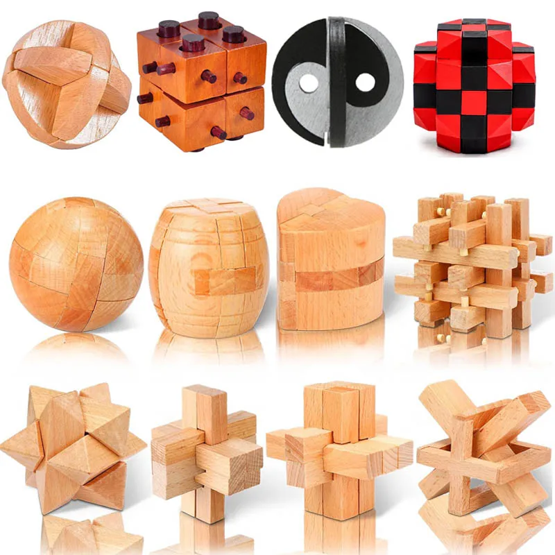 Luban Lock-rompecabezas entrelazado de madera para adultos y niños, rompecabezas de prueba IQ, juego de rompecabezas, juguetes educativos