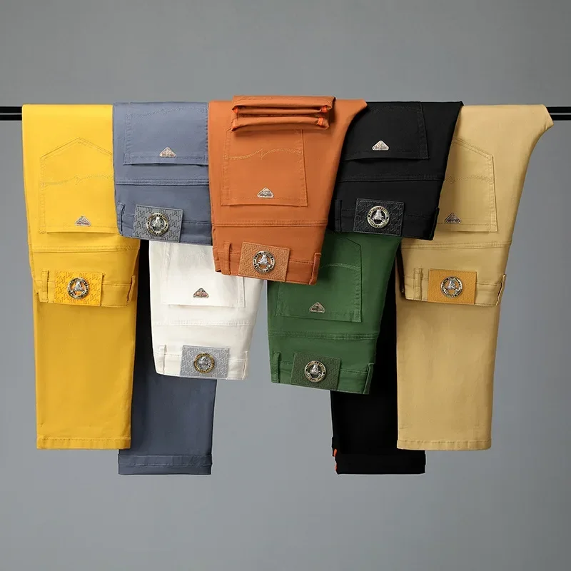 Pantalones vaqueros elásticos de siete colores para hombre, ropa informal, sencilla, salvaje, 97% algodón, de gama alta, ajustados, pequeños y rectos