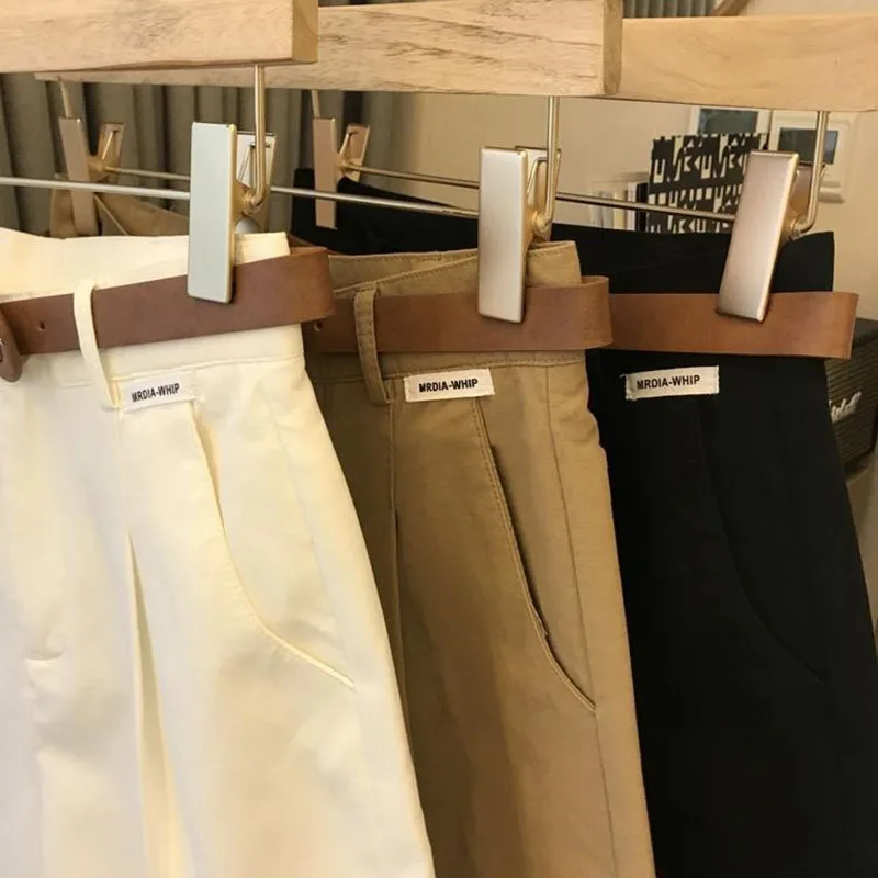 [Cinto de entrega] verão novo shorts de perna larga algodão fino a-frame shorts senhoras do escritório clássico solto casual shorts com zíper para mulher