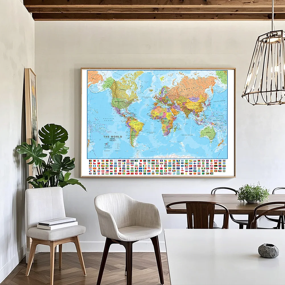 Póster de mapa del mundo en inglés, pintura en aerosol para colgar en la pared, imagen artística decorativa, mapa de viaje, decoración del hogar, 120x80cm, 1 ud.