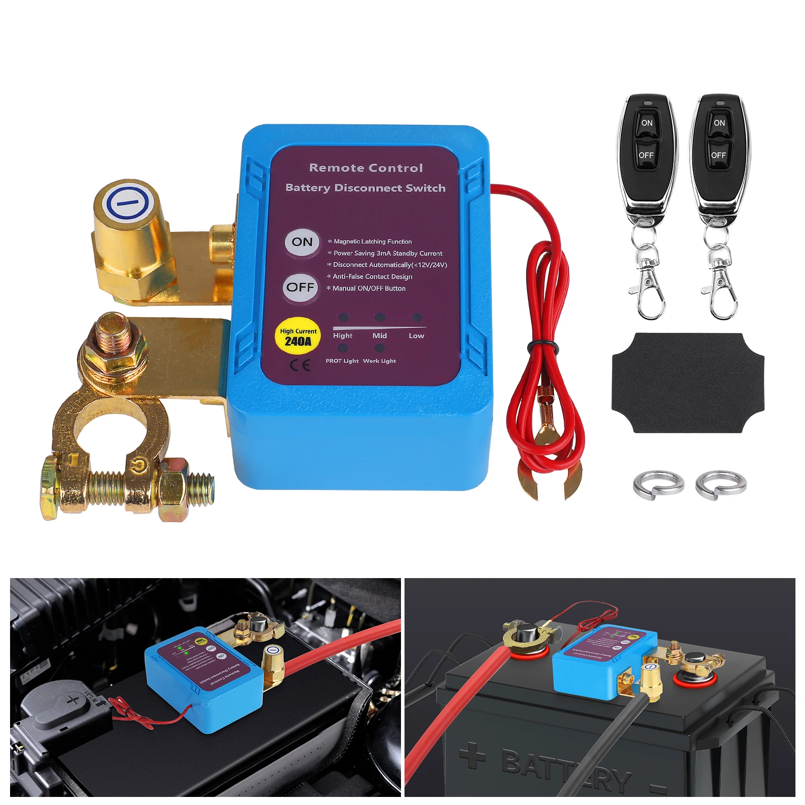 Interruptor de matar 12v 240a, desconexão remota da bateria, interruptor inteligente de tensão, antirroubo, evita drenagem da bateria para carro, caminhão, rv, 1 conjunto