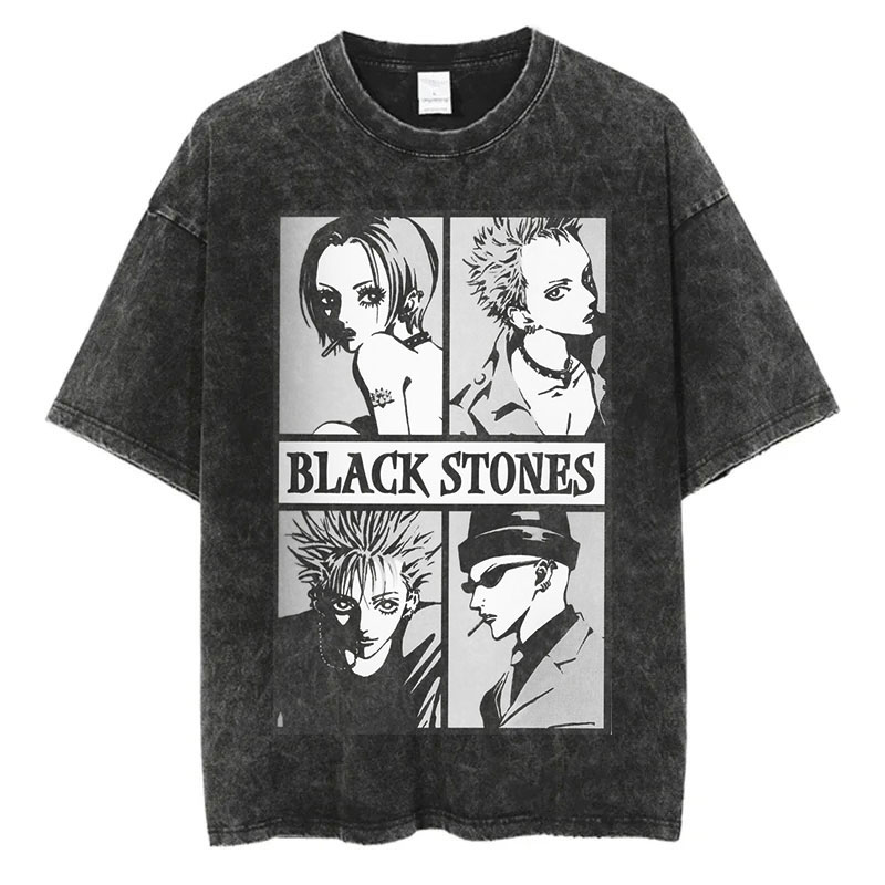Japanse Anime Nana Osaki Print Vintage Gewassen T-shirt Harajuku Streetwear Grafische T-shirt Zomer Korte Mouw Katoenen T-shirt