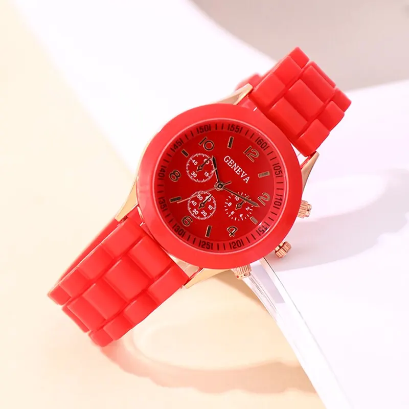 Reloj mujer 2023ファッション女性時計エレガントな赤いシリコンクォーツ時計レディース時計ギフト女の子向け