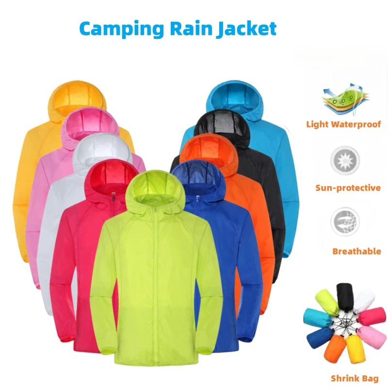Giacca antipioggia da campeggio Uomo Donna Protezione solare impermeabile Abbigliamento Pesca Caccia Abbigliamento Giacca a vento in pelle ad asciugatura rapida con tasca