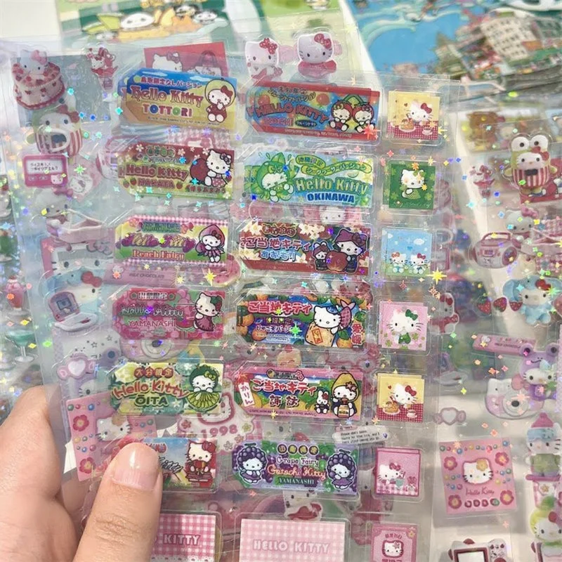 サンリオハローキティアニメフィギュア漫画ステッカー猫 Diy 点滅レーザーステッカーハンドブック素材ステッカーギフト女の子子供のため