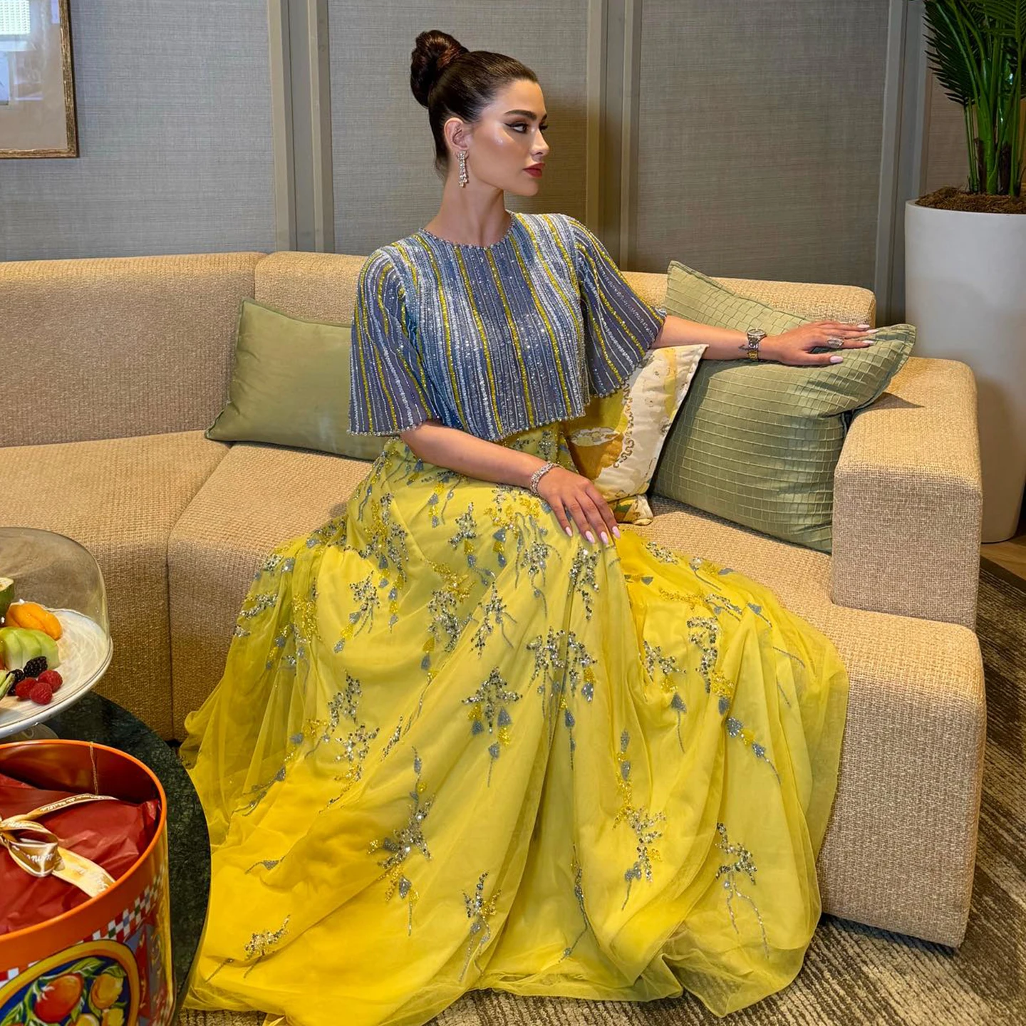 Sharon Said-Robe de Soirée de Luxe pour Femme, Tenue de Bal Élégante, Arabe, Bleu, Jaune, Dubaï, 2 Pièces, SS490, Personnalisée